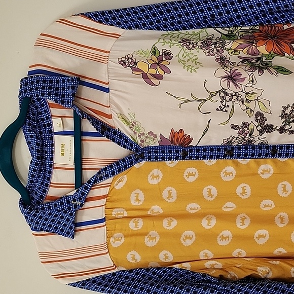 Anthropologie Preppy Maeve The Paz Button Down Colorful Patchwork Blouse Sz XLP - Picture 4 of 16